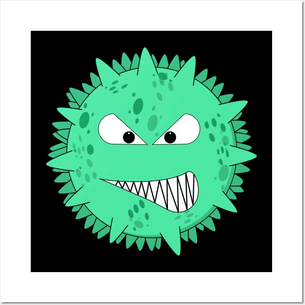 Angry turquoise virus with fierce eyes Wall Art by All About Nerds